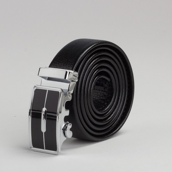 Ремень мужской, пряжка автомат металл, цвет чёрный гладкий