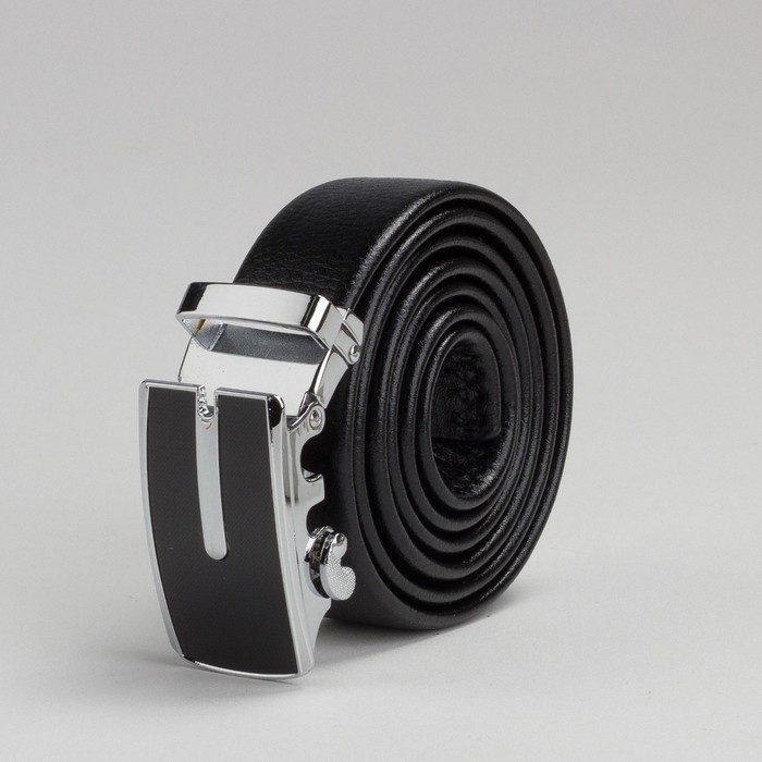 Ремень мужской, пряжка автомат металл, цвет чёрный гладкий