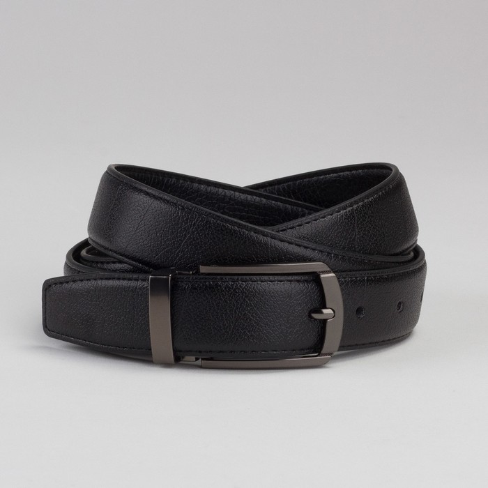 Ремень мужской, 2 строчки, пряжка под тёмный металл, цвет чёрный