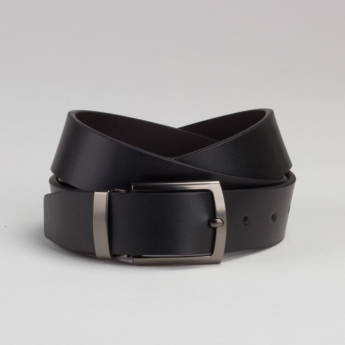 Ремень мужской, пряжка под тёмный металл, цвет чёрный гладкий