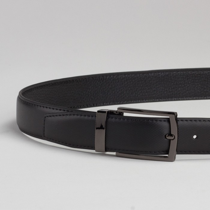 Ремень мужской, пряжка под тёмный металл, цвет чёрный