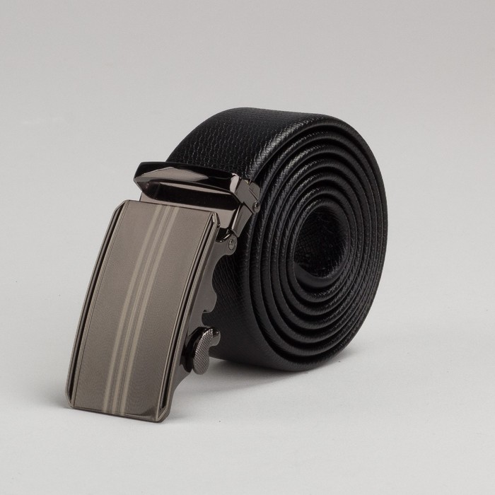Ремень мужской, пряжка автомат под тёмный металл, цвет чёрный