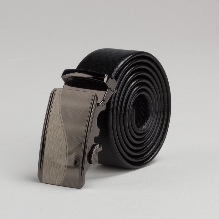 Ремень мужской, пряжка автомат под тёмный металл, цвет чёрный