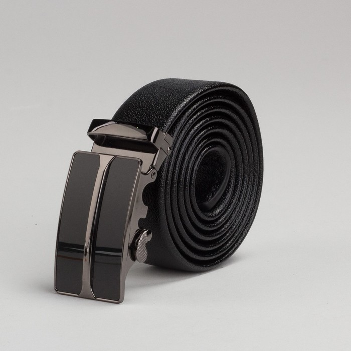 Ремень мужской, рисунок под кожу, пряжка автомат под тёмный металл, цвет чёрный