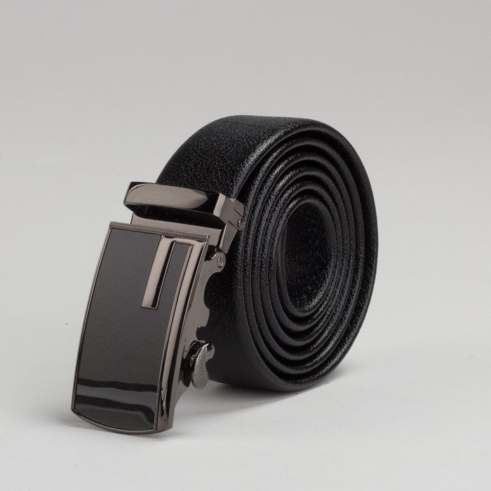 Ремень мужской, рисунок под кожу, пряжка автомат под тёмный металл, цвет чёрный