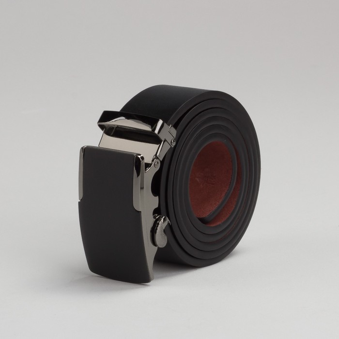 Ремень мужской, пряжка автомат под тёмный металл, цвет чёрный гладкий