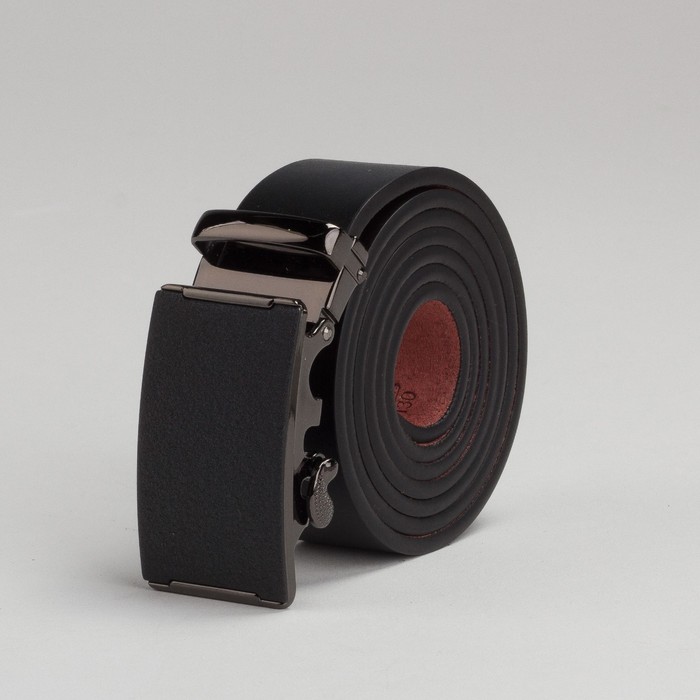 Ремень мужской, пряжка автомат под тёмный металл, цвет чёрный гладкий