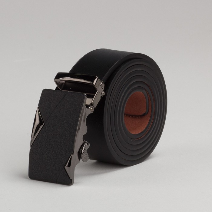 Ремень мужской, пряжка автомат под тёмный металл, цвет чёрный гладкий