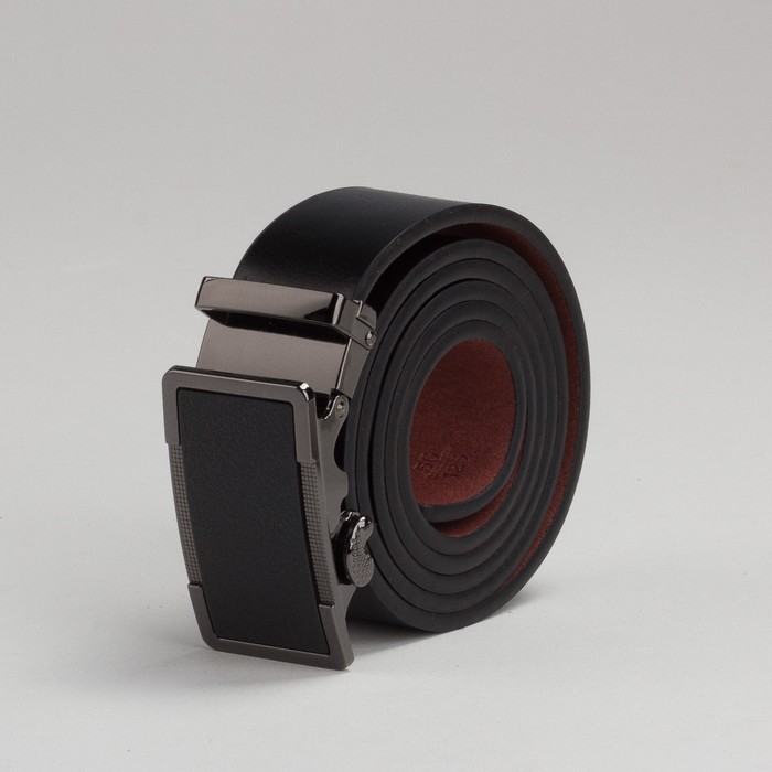 Ремень мужской, пряжка автомат под тёмный металл, цвет чёрный гладкий