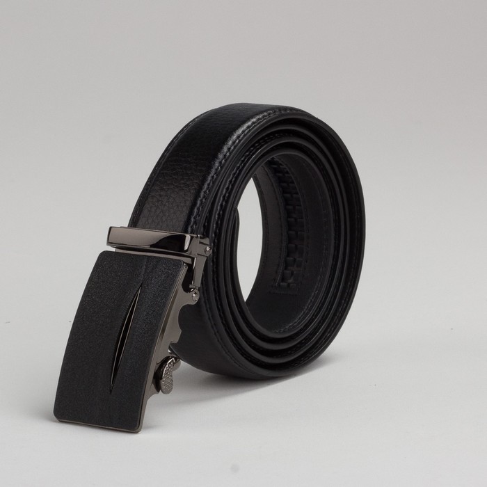Ремень мужской, рисунок под кожу, 2 строчки, пряжка автомат металл, цвет чёрный