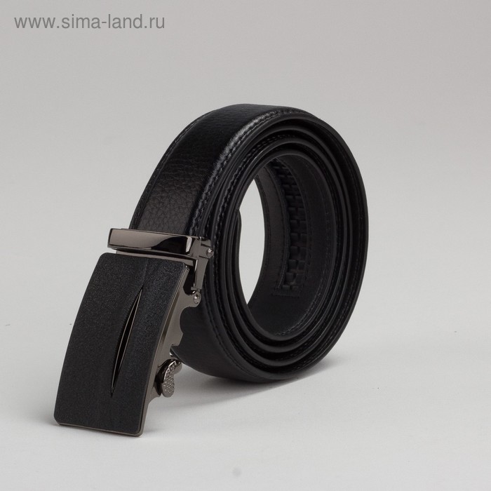 фото Ремень мужской, рисунок под кожу, 2 строчки, пряжка автомат металл, ширина - 3,5 см, цвет чёрный