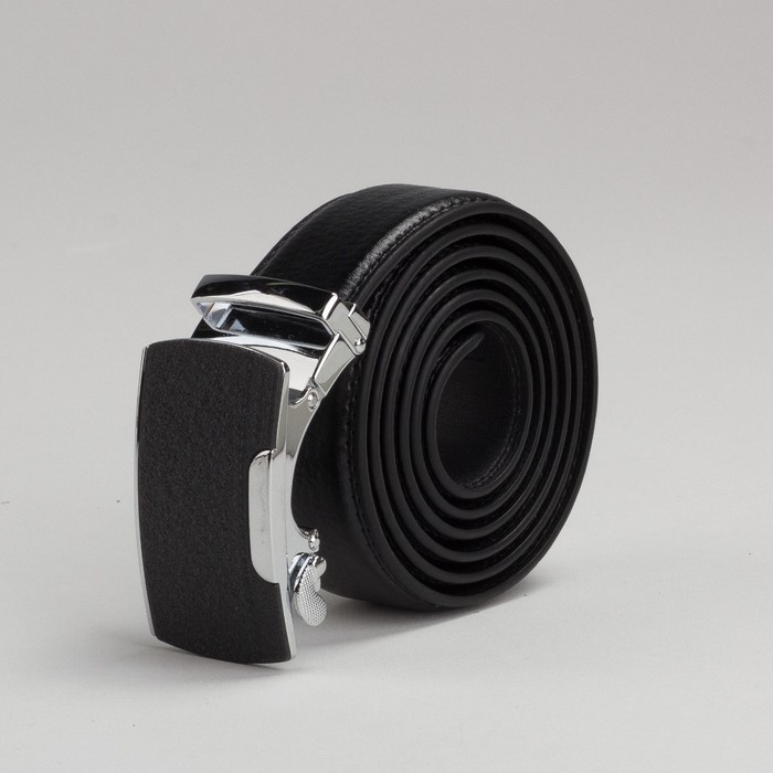 Ремень мужской, рисунок под кожу, 2 строчки, пряжка автомат металл, цвет чёрный