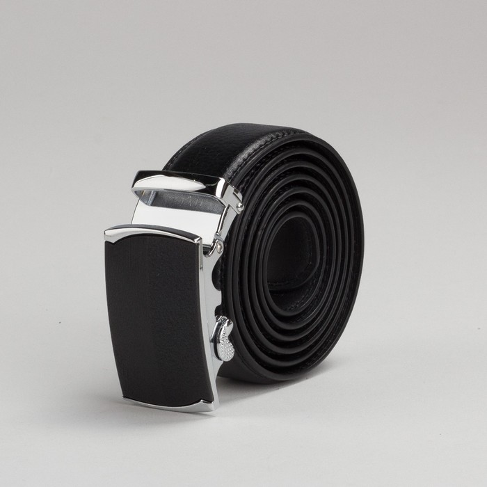 Ремень мужской, рисунок под кожу, 2 строчки, пряжка автомат металл, цвет чёрный