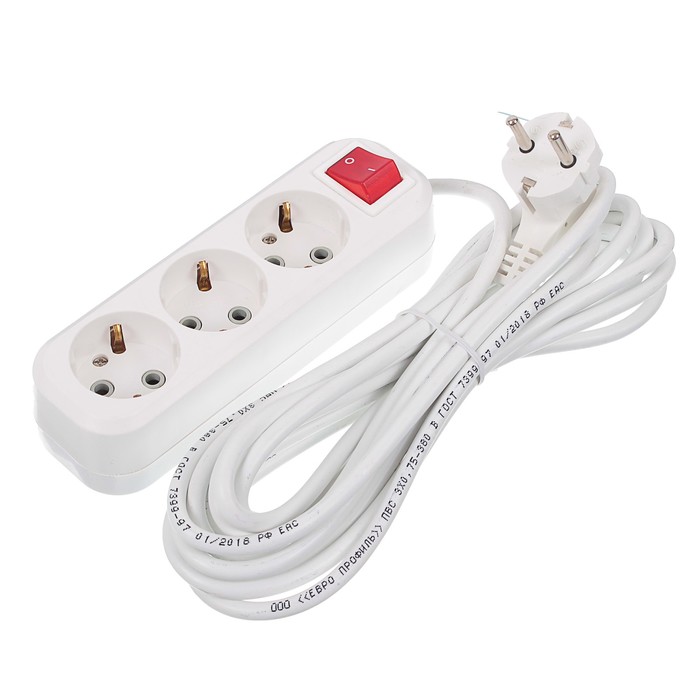 Удлинитель RUKA, 3 розетки, 5 м, 16 А, с з/к, с выключателем, 32.74.311.0405,