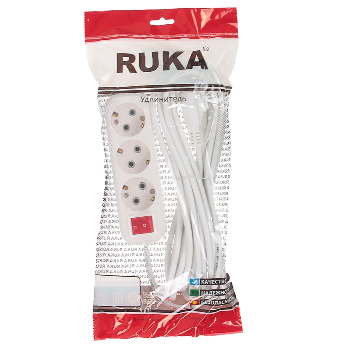 Удлинитель RUKA, 3 розетки, 7 м, 16 А, с з/к, с выключателем, 32.74.311.0407,