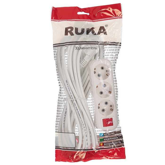 Удлинитель RUKA, 3 розетки, 10 м, 16 А, с з/к, с выключателем, 32.74.311.0410,