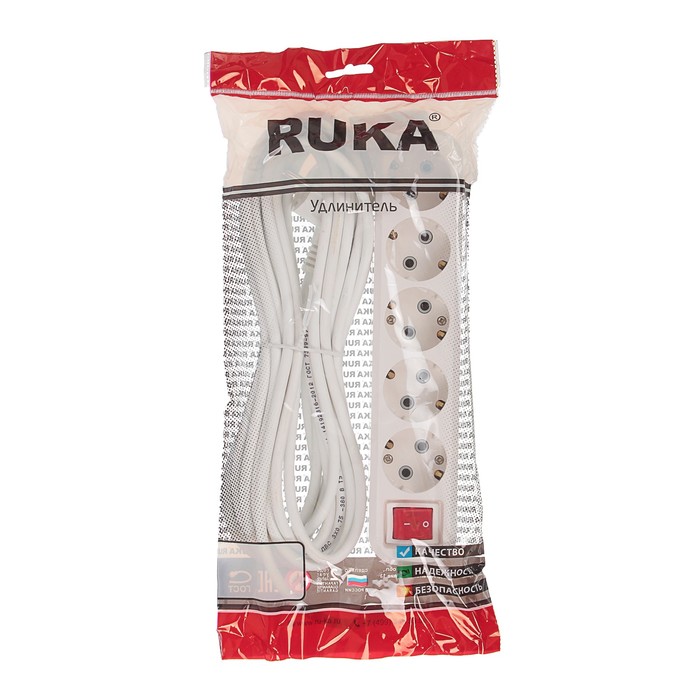 Удлинитель RUKA, 5 розеток, 7 м, 16 А, с з/к, с выключателем, 32.74.511.0407,
