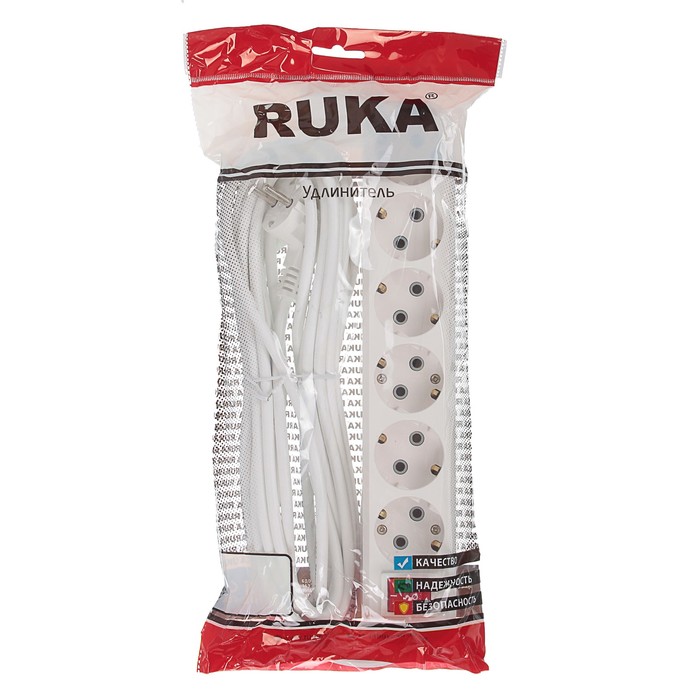 Удлинитель RUKA, 6 розеток, 7 м, 16 А, с з/к, с выключателем, 32.74.611.0407,