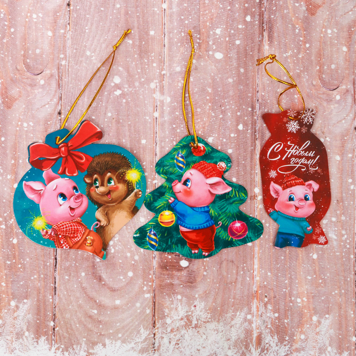 Набор подвесок на ёлку "С Новым Годом!", 3 шт.