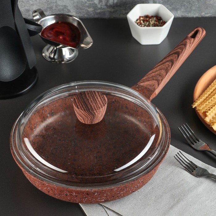 Сковорода 24х5,5 см "Скат. Индукция", стеклянная крышка, цвет коричневый