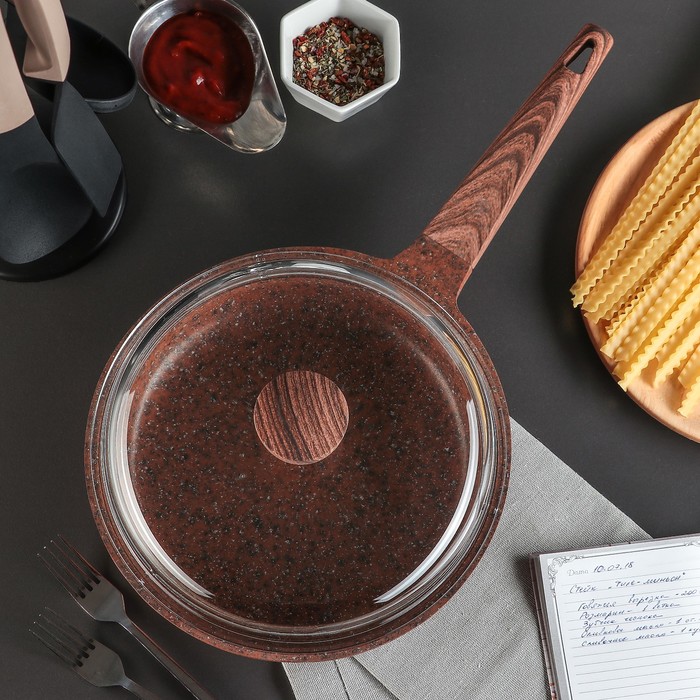 Сковорода 24х5,5 см "Скат. Индукция", стеклянная крышка, цвет коричневый