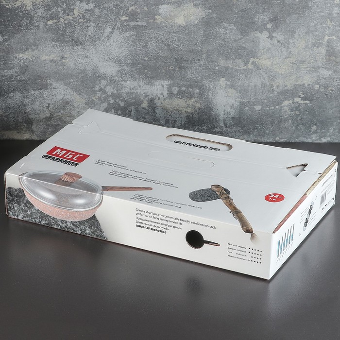 Сковорода 24х5,5 см "Скат. Индукция", стеклянная крышка, цвет коричневый