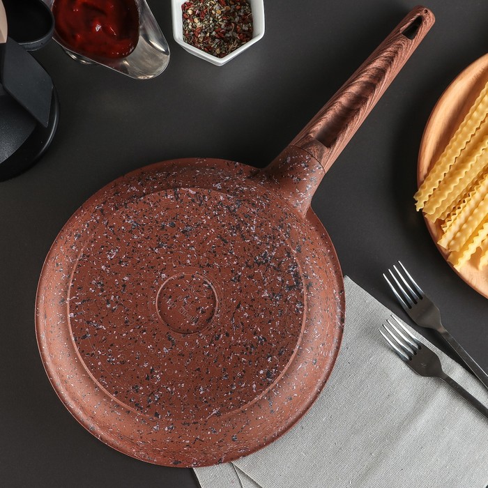 Сковорода 24х5,5 см "Скат. Индукция", стеклянная крышка, цвет коричневый