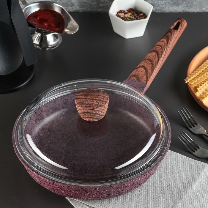Сковорода 24 см "Скат. Индукция", стеклянная крышка, цвет сиреневый