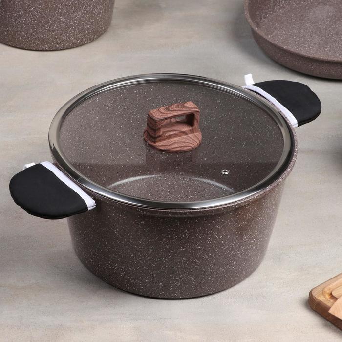 Набор посуды "Гранд", 4 предмета: кастрюли 8/6 л, сковорода 30х4,5 см, ковш 2 л 18х9,5 см, набор приборов 6 шт