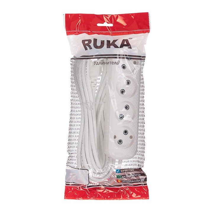 Удлинитель RUKA, 4 розетки, 5 м, 10 А, без з/к, 32.74.420.0405,