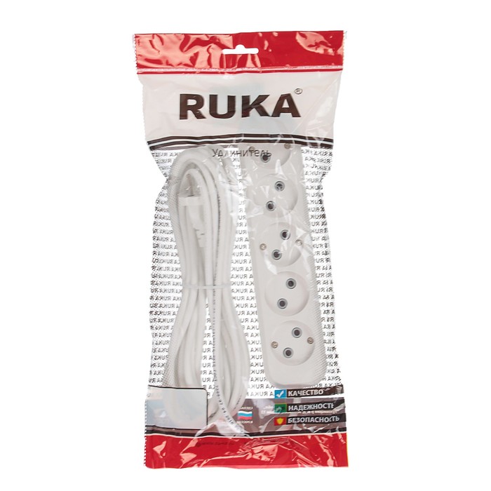 Удлинитель RUKA, 5 розеток, 5 м, 10 А, без з/к, 32.74.520.0405,