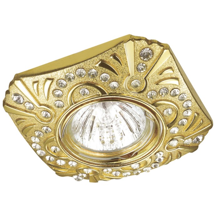 Встраиваемый светильник Novotech, 50 Вт, GX5,3, 12 В, 75x75 мм, d=75 мм, цвет золото