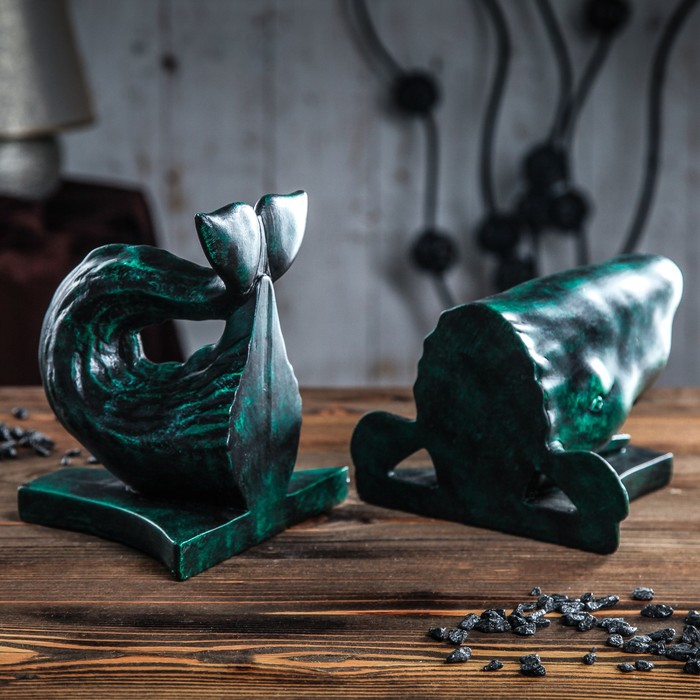 Держатель для книг "Кит", 40 см, зелёный мрамор