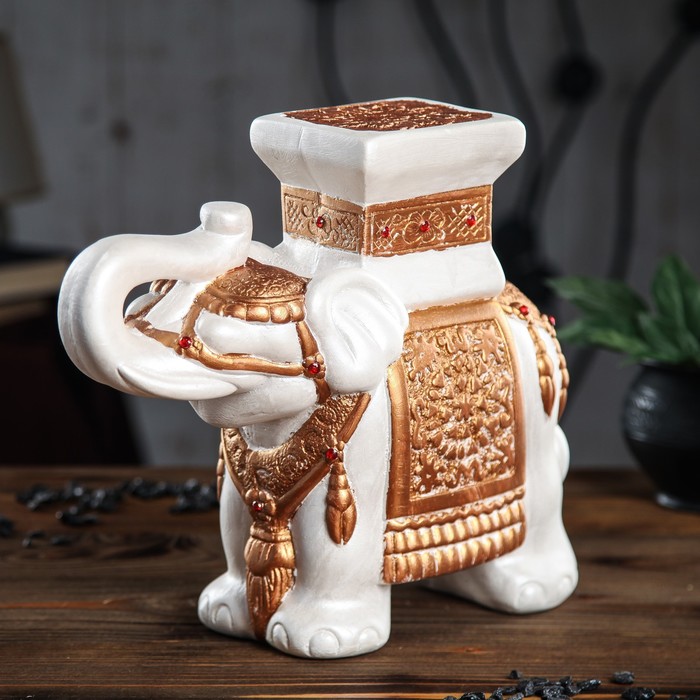 Подставка декоративная "Индийский слон", белый со стразами