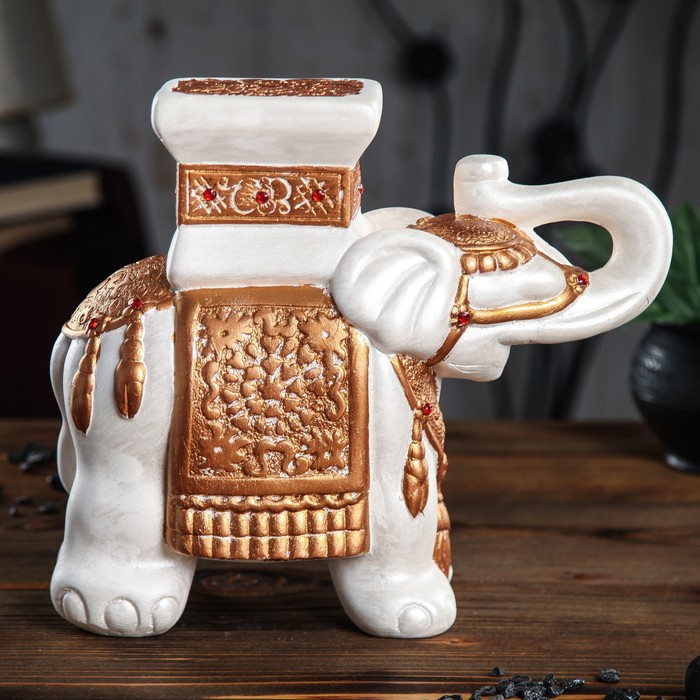 Подставка декоративная "Индийский слон", белый со стразами