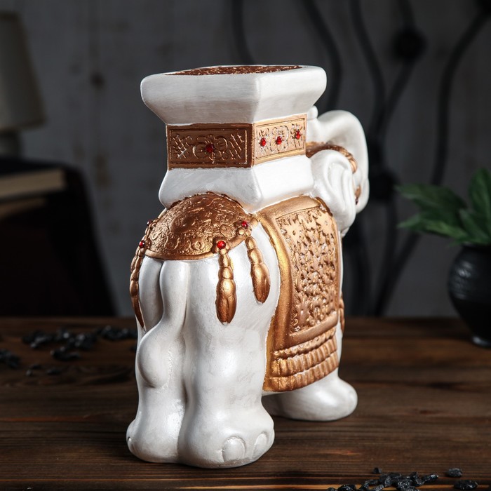 Подставка декоративная "Индийский слон", белый со стразами