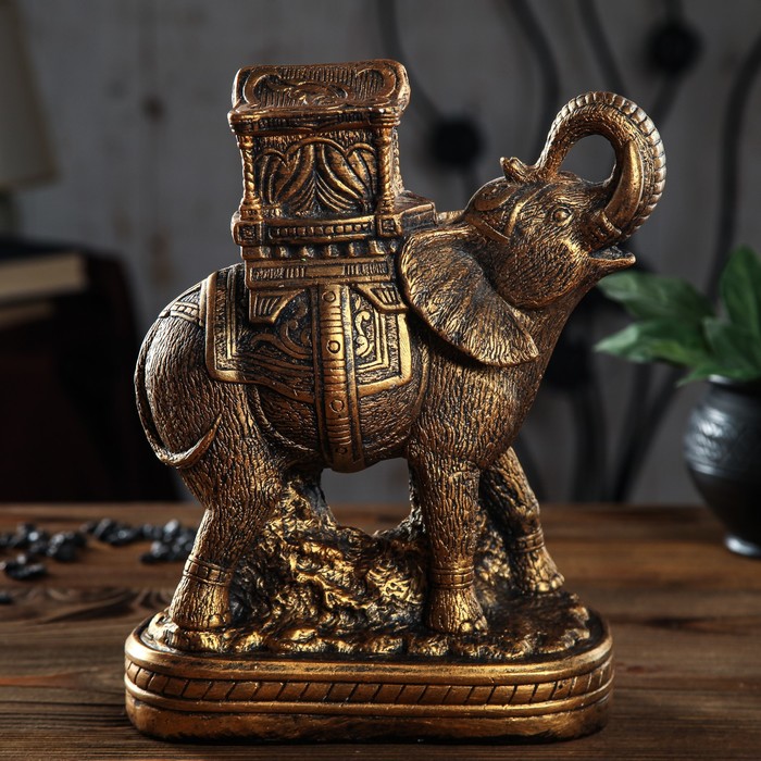 Копилка "Слон с домом" бронза 28 см