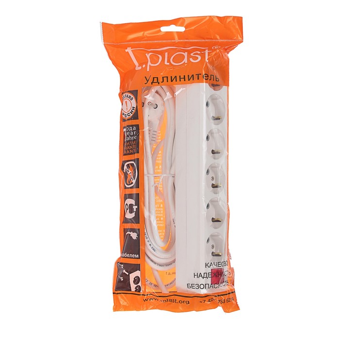 Удлинитель T.plast, 6 розеток, 5 м, 16 А, с з/к, с выключателем, 32.75.611.0405,