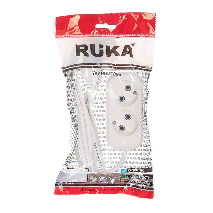 Удлинитель RUKA, 2 розетки, 2 м, 10 А, без з/к, 32.74.220.0402,