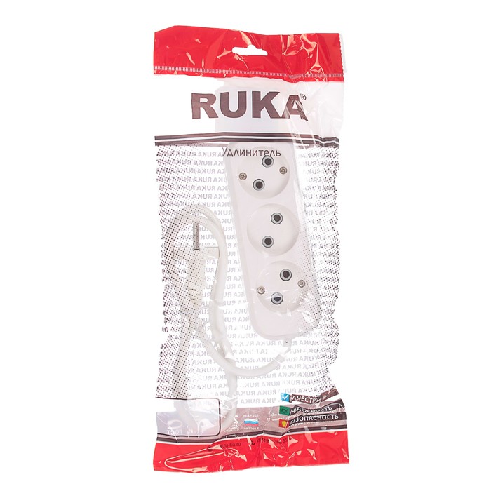 Удлинитель RUKA, 3 розетки, 1 м, 10 А, без з/к, 32.74.320.0401,