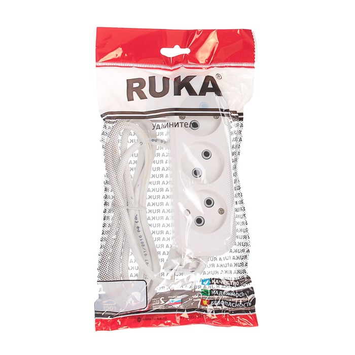 Удлинитель RUKA, 3 розетки, 2 м, 10 А, без з/к, 32.74.320.0402,