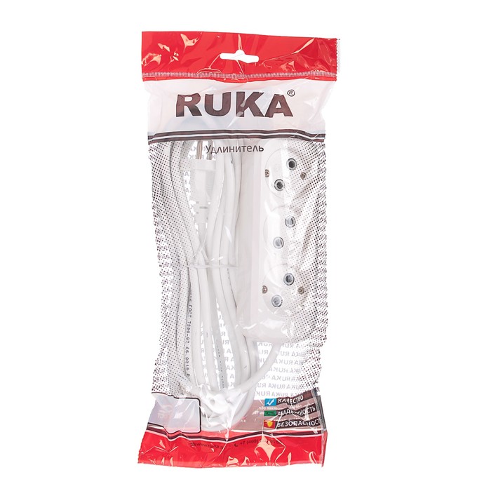 Удлинитель RUKA, 3 розетки, 5 м, 10 А, без з/к, 32.74.320.0405,
