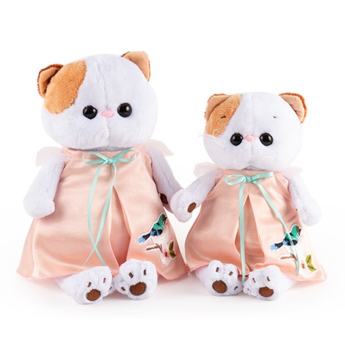 Мягкая игрушка "Кошечка Ли-Ли" в нежно-розовом платье с птичкой, 24 см