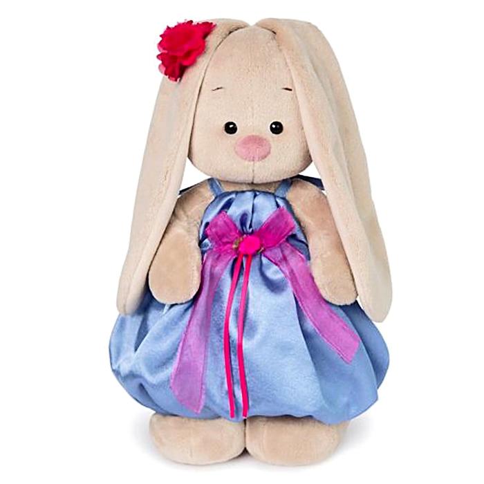 Мягкая игрушка "Зайка Ми" в синем платье с розовым бантиком, 23 см