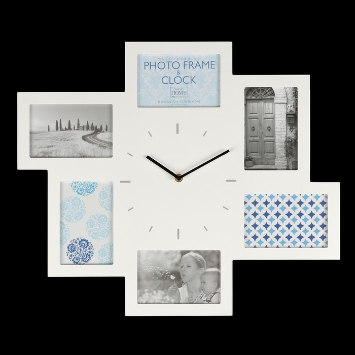 Фоторамка-часы на 6 фото Innova W07368 "Белая" 46x54 см