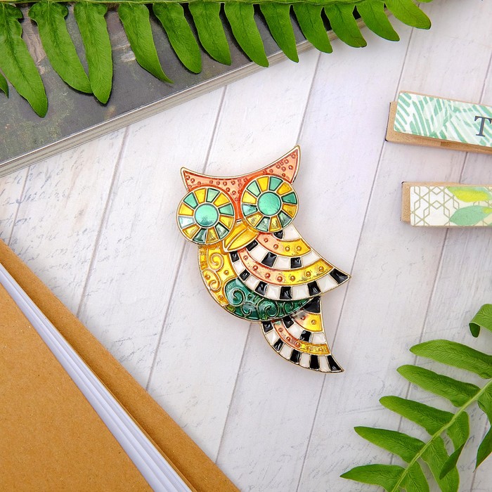 Брошь "Филин" калейдоскоп, цветная в золоте