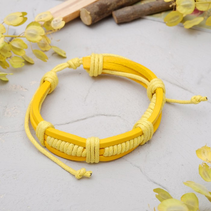 Браслет кожа "Переплетение", цвет жёлтый