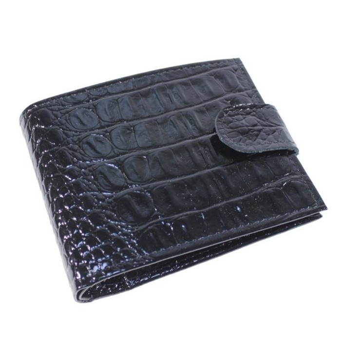 Портмоне, кнопка, натуральная кожа, цвет чёрный кайман