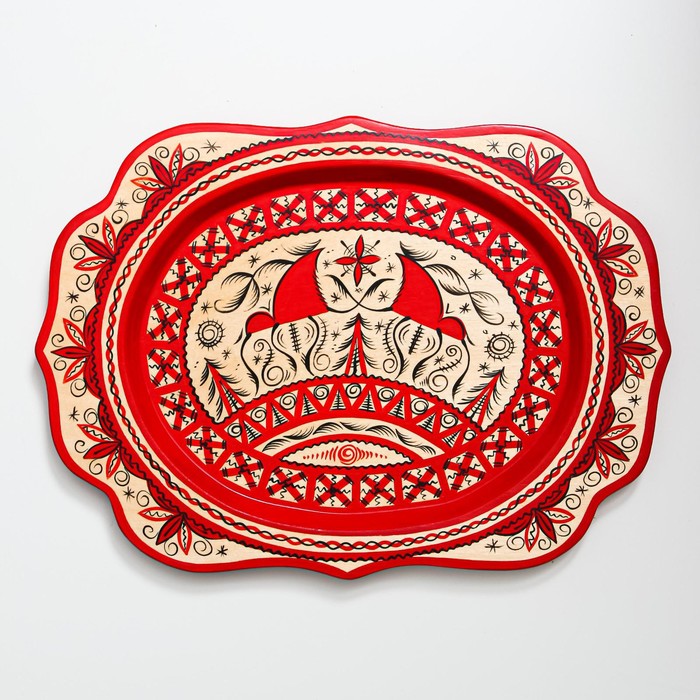 Поднос, малый, 29×21×1,5 см, мезенская роспись