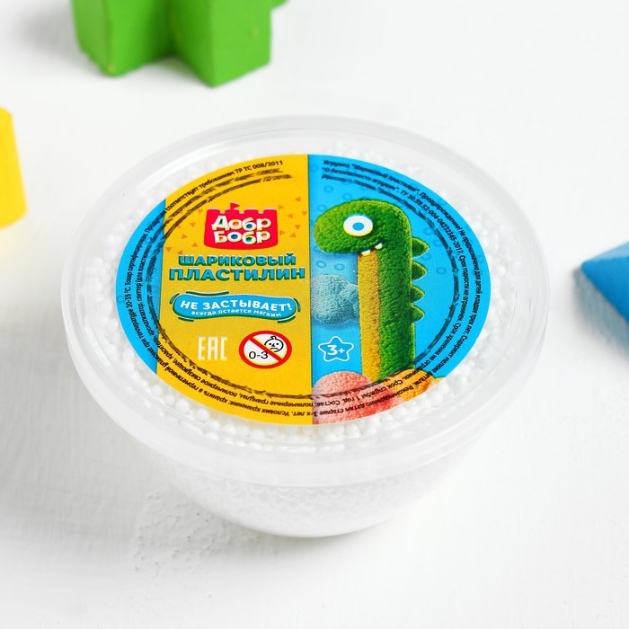 Шариковый пластилин ДобрБобр крупнозернистый, 200 мл, белый ШК200-1